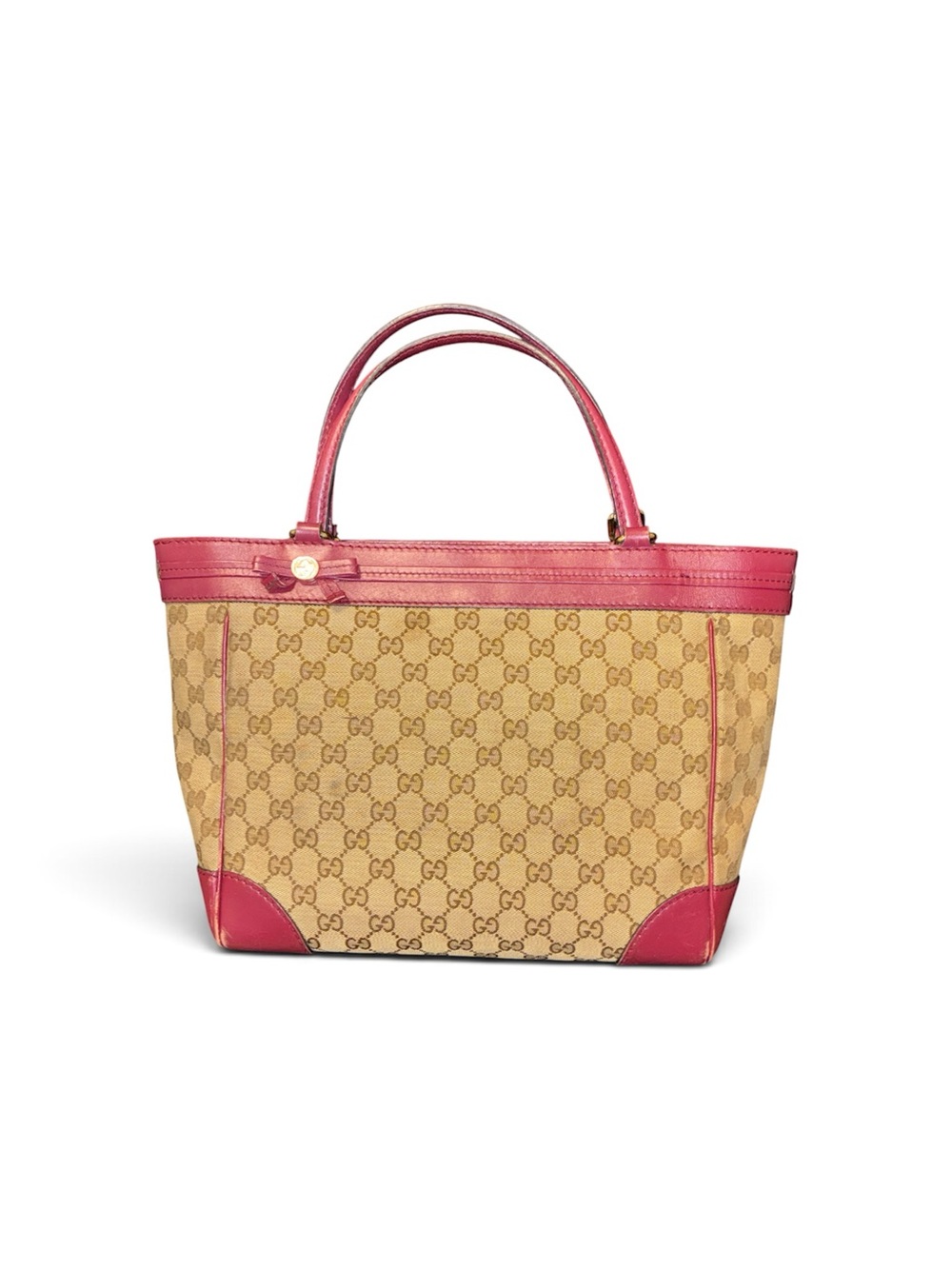 Vintage Gucci GG Canvas & Burgundy Leather Tote